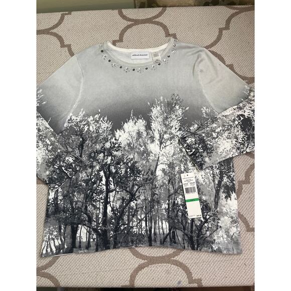 Alfred Dunner Alpine Lodge 3/4 sleeve gray/ white sweater, size large, MSRP $66 - Picture 1 of 9